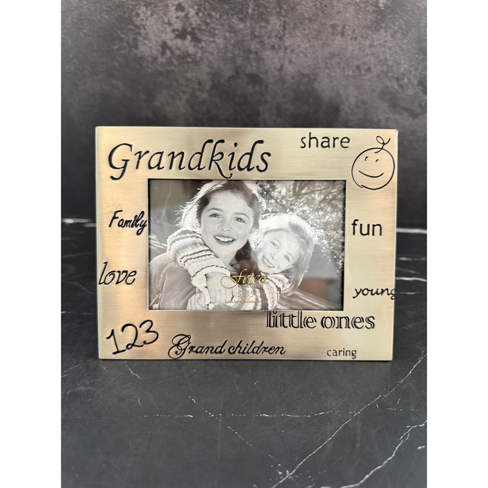 VTG Metal Fetco 3.5X5 Silver Tone Frame Grandkids Family Little Ones Text
